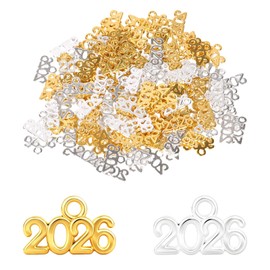 Penitue 120pcs 2026 Charms, Zinc Alloy Gold and Silver 2026 Year Charms New Year Graduation Tassel for Craft DIY Jewelry Making Party Decoration