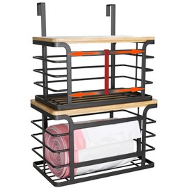 Sevenblue 2 Pack Stackable Trash Bag Holder with Bamboo Top, 2025 Pro Wall Mount Laundry Room Organization, Djustable Hooks for Cabinet Door - Organizers in Kitchen/Pantry/Laundry Room, Black