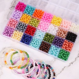 1960Pcs Bracelet Beads Kit with Storage Box 28 Colors Beads Making Kit DIY Craft Beads Set 6mm Jewellery Beads Kit Bright Color Jewelry Making Kit for Women Adult Teen Girls DIY Lovers