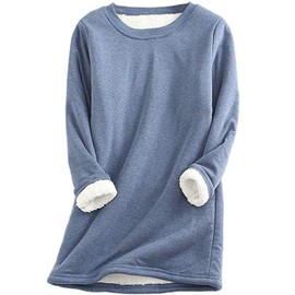 Yeokou Women Warm Sherpa Lined Fleece Crewneck Sport Sweatshirt Pullover Loungewear（Blue-S）