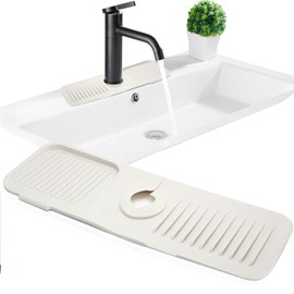 Jiozermi 17.5inch Kitchen Sink Splash Guard, Silicone Faucet Handle Drip Catcher Tray Mat for Kitchen Sink Accessories Gadgets, Drying Mat for Kitchen Counter Bathroom (White)
