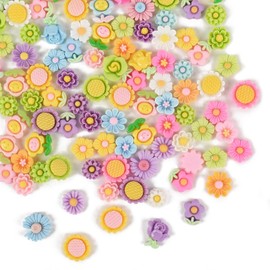 Redvigh Flatback Resin Flower Charms 100PCS, Mini Flower Beads Random Mixed Color Slime Charm Cabochons Embellishments for DIY Making Hair Clips Scrapbooking Decor