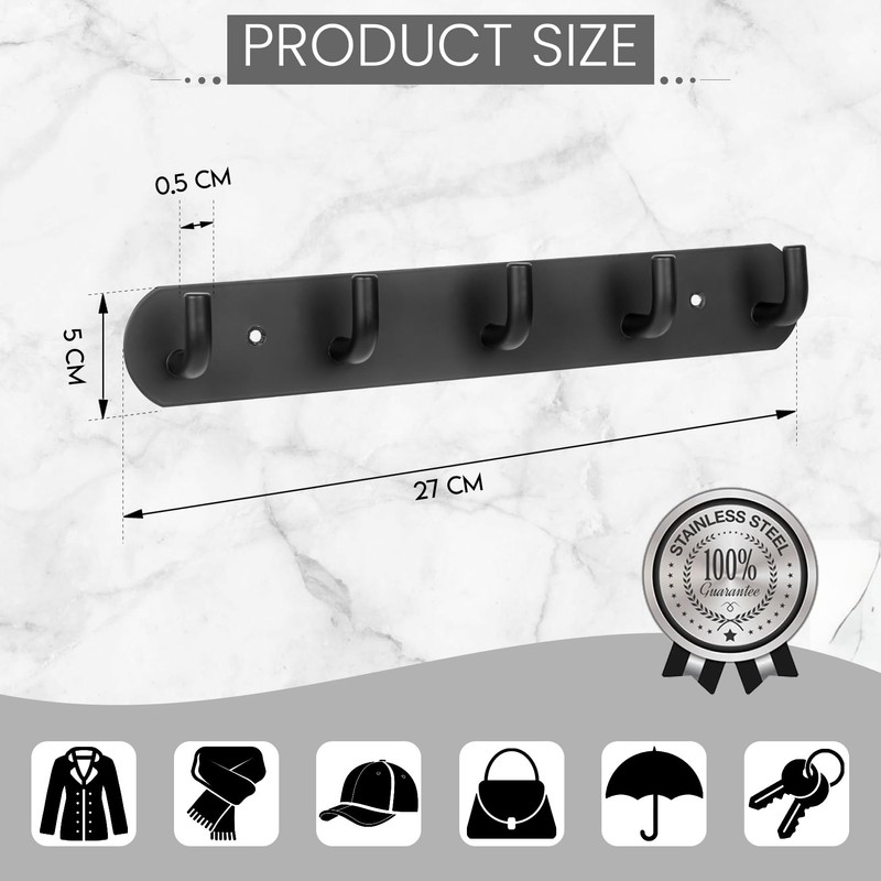Maxzwell Wall Mounted Coat Rack with 5 Heavy-Duty Hooks –