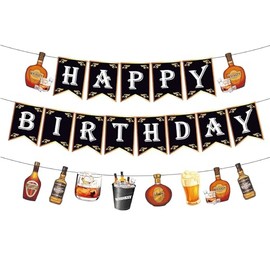 Whisky Happy Birthday Banner,Whisky Cheer & Beer Theme Birthday Decoration For Adults,Aged to Perfection Party Supplies