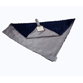 MEG ORIGINAL Satin and Minky Dot Baby Security Blanket Lovey with Loop (Silver/Navy) 17 x 17