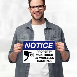 Property Monitored By Wireless Cameras Sign, 10x7 Inches, 4 Mil Vinyl Decal Stickers Weather Resistant, Made in USA by My Sign Center