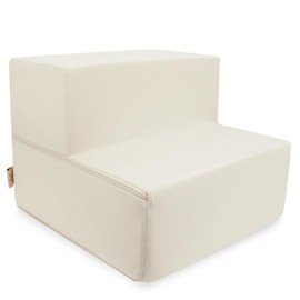 Best Pet Supplies Portable Foldable Foam Pet Stairs/Steps for Couch, Sofa, and High Bed, Non-Slip Bottom Balanced Paw Safe - Ivory, Foldable 2-Step (H: 12")