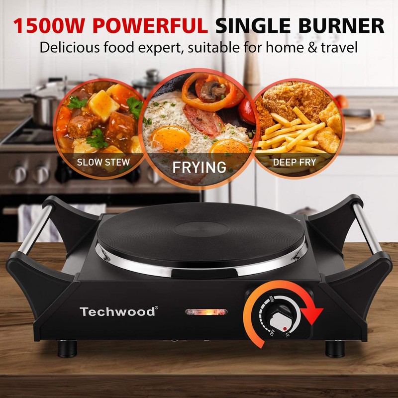 Techwood Hot Plate Portable Electric Stove 1500W Countertop Single Burner