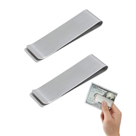 Clyhon Money Clip, 2 Pieces Stainless Steel Money Clip, Silver Money Clip for Men and Women for Banknotes, Business Card, Credit Card (Silver)