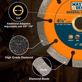 MASTER DEPOT 4-1/2 inch Segmented Rim Diamond Blade with 7/8" Arbor Hole, Dry Wet Cutting Applications in Concrete, Paver, Masonry, Terrazzo, Stone, Granite -115 mm (3 Piece)