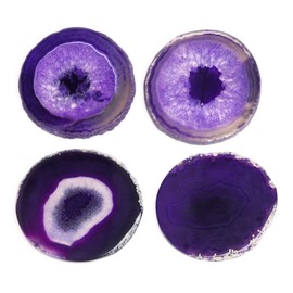 Agate Coaster Set of 4, 3.5-4" Natural Geode Stone Coasters for Drinks Coffee Table Decor Agate Slices Glass Cups Holder for Home Guest Room Housewarming Birthday Gift (Purple)