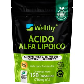 Wellthy Ácido Alfa Lipoico 600mg 120 CÁPSULAS. Solo una Cápsula al día. Reforzado con Cúrcuma, NON GMO, Vegan Friendly, VCaps Tecnología Cápsulas Veganas, Bottle Free