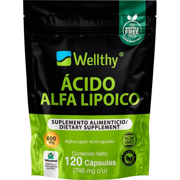 Wellthy Ácido Alfa Lipoico 600mg 120 CÁPSULAS. Solo una Cápsula