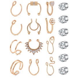 MODRSA Fake Septum Hoop Nose Ring / Stud for Women Fake Nose Piercing Ring for Men Rose Gold