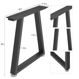 Metal Table Legs 28 inch Height x 35 inch Wide with Adjustable Protector Feet, Industrial & Rustic Style Heavy Duty Metal Furniture Legs for Desk/Table, (Bear Up to 800lb), Black, Trapezoid Set of 2
