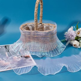 GORGECRAFT 5Yds x 6" Pleated Satin Organza Lace Ribbon Retro Ruffle Trim Chiffon Iridescent White Sheer Ribbon Tulle Fabric Applique Trimming Craft Sewing Clothing Dress Bag Decoration