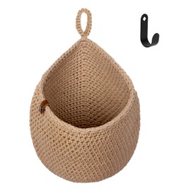 YTOPRO Hanging Basket Fruit Basket Hanging Basket 37 x 28.5 cm Jute Bag + 1 Hook Jute Bag Basket Braided Hanging Baskets Vegetable Basket Wall Basket Plant Basket Decorative Hanging Basket for Kitchen