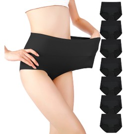 cauniss Cotton Panties High Waisted C Section Recovery Postpartum Soft Full Coverage Underwear for Women(7 Pack) (Black, Large, l)