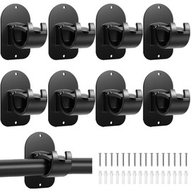No Drill Curtain Rod Holder Hangers - Self Adhesive Curtain Rod Hook - Upgrade Large No Drilling Plastic Curtain Rod Brackets Renter Friendly Curtain Rod Hanger (8PCS Black)