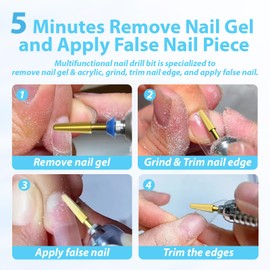 MagiBling Small Cone Tapered Nail Drill Bits for False Nail Apply, Trimming, Gel Removal, 3/32'' Tungsten Carbide Bits, Two-way Rotation, Manicure Pedicure Cuticle Gel Polishing Tools, Fine.