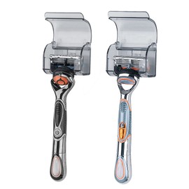 LUEXBOX 2 Pcs Plastic Razor Holders with Cover for Shower Wall, Self Adhesive Waterproof Razor Rack for Bathroom, Compatible with Fusion 5 Proglide, Mach 3 Classic(Grey)