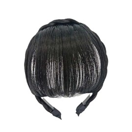 Wentoenapp Black Natural Fake Bangs Hair Piece Clip Long Wig Synthetic Hair Band Bangs Headband Headbands For Women, Women's Fashion Headbands