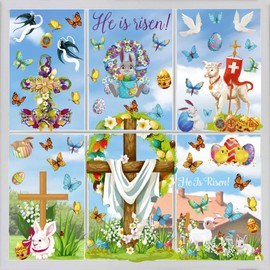 Easter Religious Decorations Window clings Cross Lambs Bunnies Flowers he is Risen Easter Decor Spring