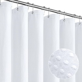MitoVilla White Modern Waffle Shower Curtain, Heavyweight Fabric Shower Curtains for Hotel Neutral Bathroom Decor, Luxury Waffle Weave Cloth, Waterproof & Wrinkle Resistant, 72 x 72