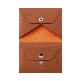 COGURE COPEC3 Card Case, Business Card Holder, Coin Purse, Genuine Leather, Shrink Calf Leather, Bifold, Caramel + Orange