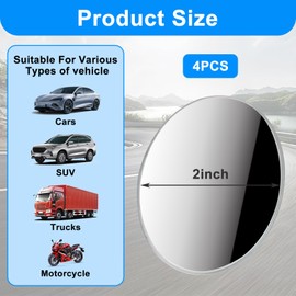Guirnd 4PCS Blind Spot Mirror, Round HD Glass Side Mirror Blindspot, Frameless Convex Mirror Car with Self Adhesive Back for Cars, SUV, Trucks, Universal Vehicles