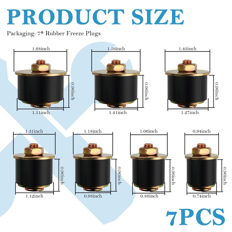 7PCS Rubber Expansion Freeze Plugs Kit,3/4" 7/8" 1" 1-1/8" 1-1/4"