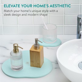 Navaris Diatomaceous Earth Tray Large & Small Set - Trays for Kitchen Soap Bathroom Sink - Water Absorbent Diatomite Pads - Stone Coaster Quick Dry - Mint Green