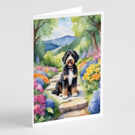 Caroline's Treasures Bernedoodle Spring Path Greeting Cards Pack of 8 Blank Cards with Envelopes Whimsical A7 Size 5x7 Blank Note Cards