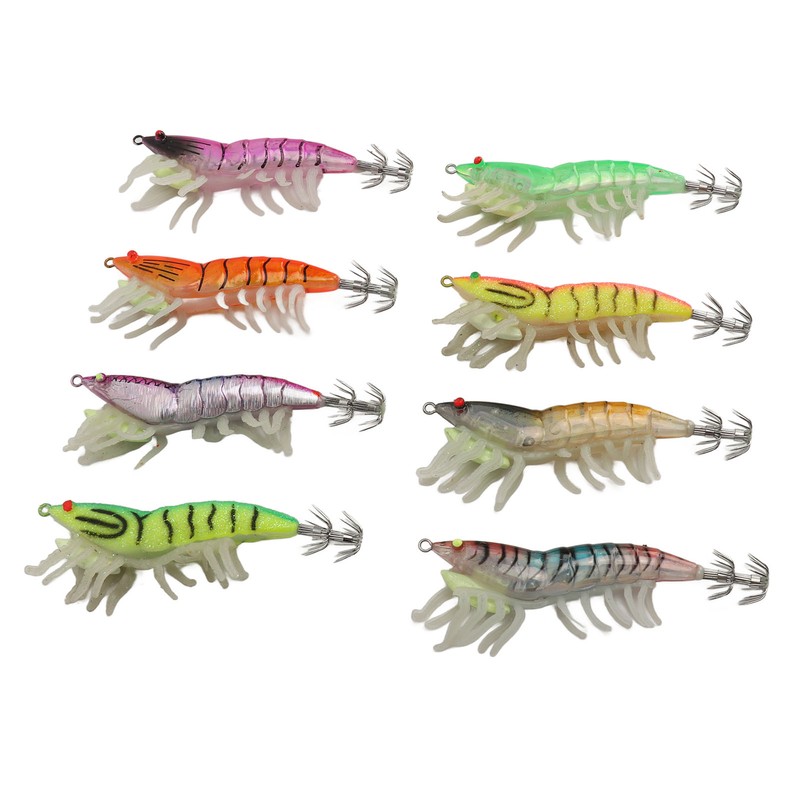 8pcs Shrimp Lures Luminous Silicone Realistic with Sound Beads Shrimp