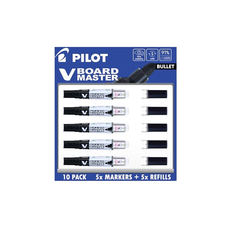 Pilot V Board Master Whiteboard Marker, Bullet Tip, 10 Pack