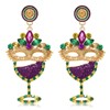 Mardi Gras Earrings Glitter Crystal Carnival Dangle Earrings for Women