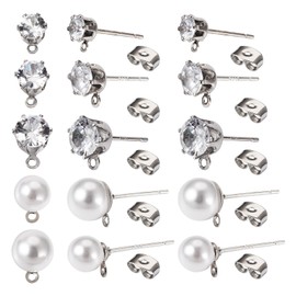 Pandahall 40Pcs Clear Cubic Zirconia Stud Earrings Imitation Pearl Stud Earrings Assorted Sterling Silver Earring Pins Set for Women Cartilage Jewelry Making