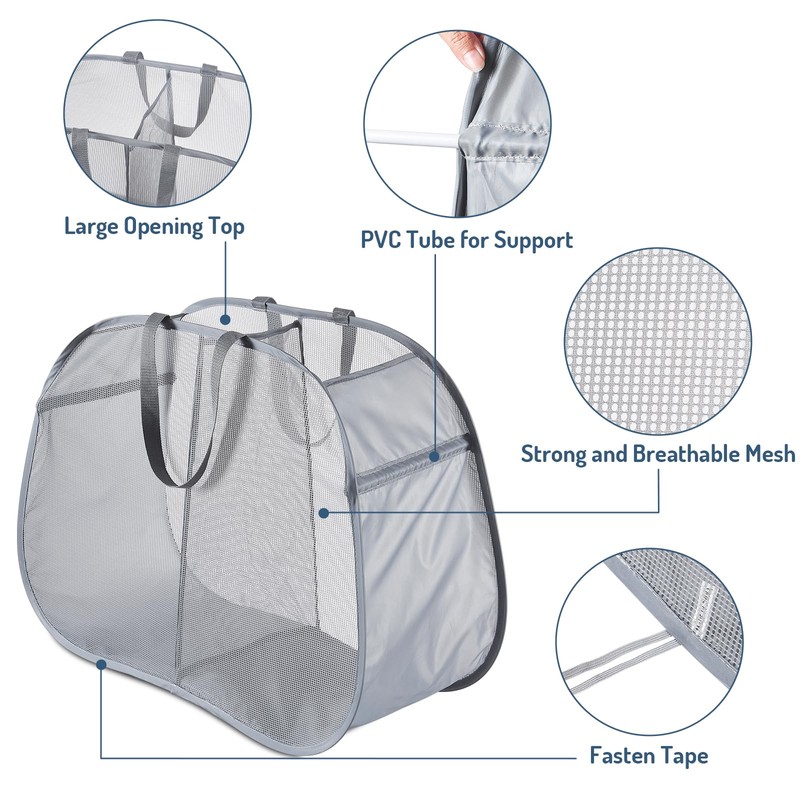 Mesh Popup Laundry Hamper 115L Foldable Laundry Basket Extra Large