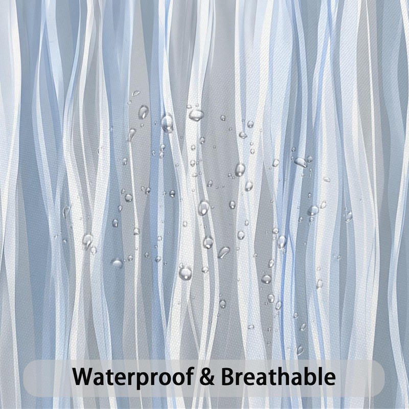 Moonslim Blue Grey Ombre Shower Curtain, Modern Wavy Abstract Striped