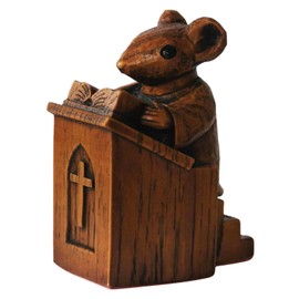 DAMENGOTA Church Mouse in The Pulpit, Resin Christ Church Mouse Stand Statue Wooden Church Mouse Statue Collectibles Figurines for Home Outdoor Garden Decor(brown)