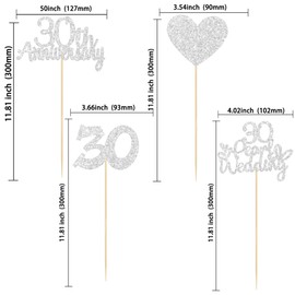 Gyufise 12Pcs 30th Anniversary Centerpiece Sticks Double Sided Gold Glitter Heart 30 Pearl Wedding Anniversary Table Flower Centerpieces for Cheers to 30 Years Blessed & Loved Wedding Party Supplies