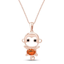 Simulated Citrine Cute Monkey Animal Cartoon Pendant Necklace in 14K Rose Gold Plated 925 Sterling Silver with 18 Inch Rope Chain