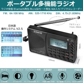 ZHIWHIS Radio Recorder Bluetooth MP3 Player FM/AM/SW/Wide FM Compatible Portable Multi-Function USB-C Rechargeable Sleep Timer/Certified Japanese Operation System MicroSD Card Compatible Disaster