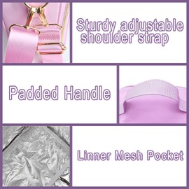 Kiswleon Insulated Lunch Bag Girls,Reusable Lunch Bags for Women Teen with Adjustable Shoulder Strap,Cute Smiley Girls Lunch Box,Leakproof Lunch Bag Kids for Womens,Teenage,Childrens (Purple)