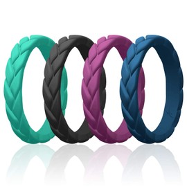 ROQ Silicone Rings for Women Thin Womens Silicone Rubber Wedding Rings Bands - Bridal Jewelry Set Promise Rings Anniversary Rings - Black, Dark Blue, Argaman Purple, Teal Colors - Size 9