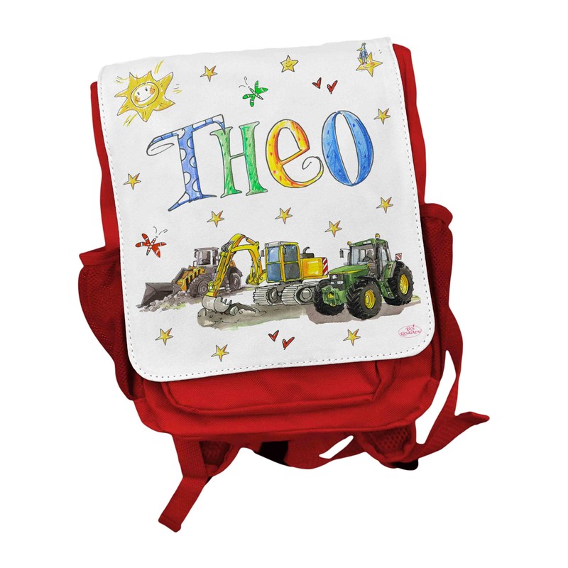 Rucksack Kindergarten personalisiert, Trecker Bagger Radlader, Rosirosinchen, personalisierter Kinderrucksack Traktor