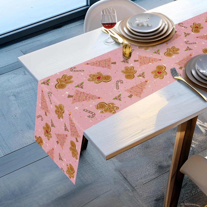 Tian Zhun Christmas Table Runner Pink Gingerbread Table Runner Christmas