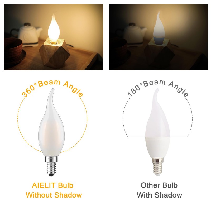 AIELIT Frosted E12 Candelabra LED Bulb, Dimmable, 2 Watt(25W Equivalent),