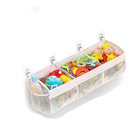 Bathtub Toy Organiser Bag Bath Toy Storage Net Compartment Bath Toy Organizer Bath Toy Organiser with 3 Horizontal Large Openings 2 Side Pocket and 4 Strong Suction Hooks