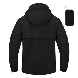 FYRVANTA Breathable Rain Jacket Men's Waterproof Raincoat Lightweight Packable Windbreaker with hood for Cycling Golf Hiking Gear（Black-L）